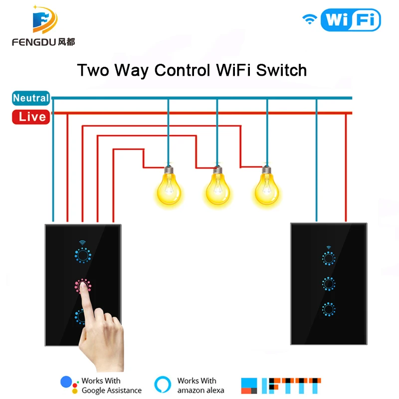 

1 2 3Gang 2 Way WiFi Smart Touch Light Switch US eWeLink Intelligent Wireless Wall Switch Voice Control Alexa, Google Home