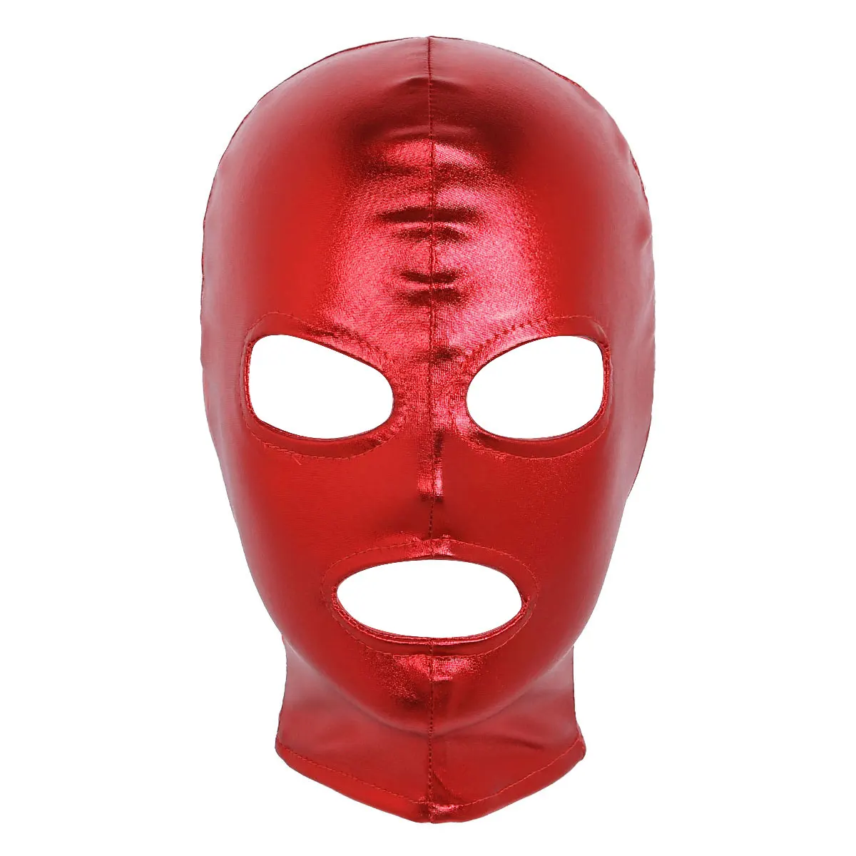 Unisex Shiny Metallic Latex Mask Hood Women Men Cosplay Halloween Party Full Face Cover Open Eyes and Mouth Restraints Headgear