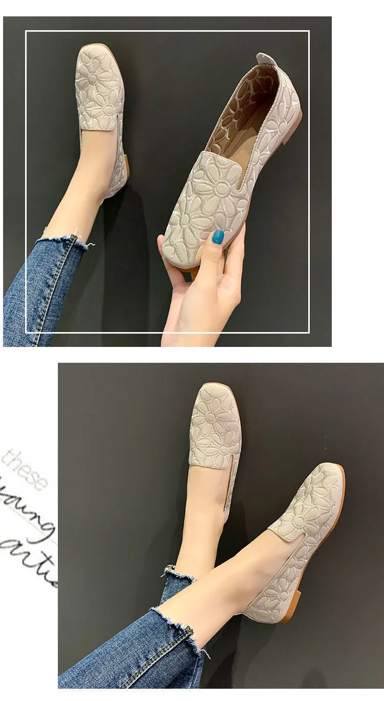 Size 35-42 Square Toe Summer Shoes for Women Embroidery Designer Shoes Soft Slipon Loafers Moccasin Leisure Women's Ballet Flats
