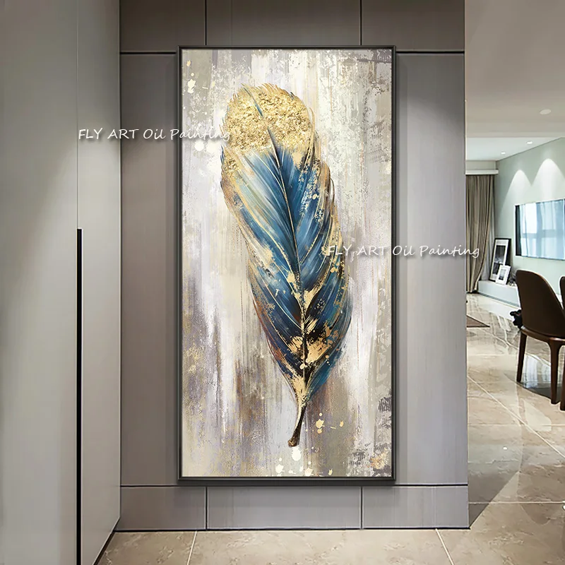 Large Feather White Gold Abstract Oil Painting Handpainted Paintings Wall Art Home Decor Picture Modern Oil Painting On Canvas