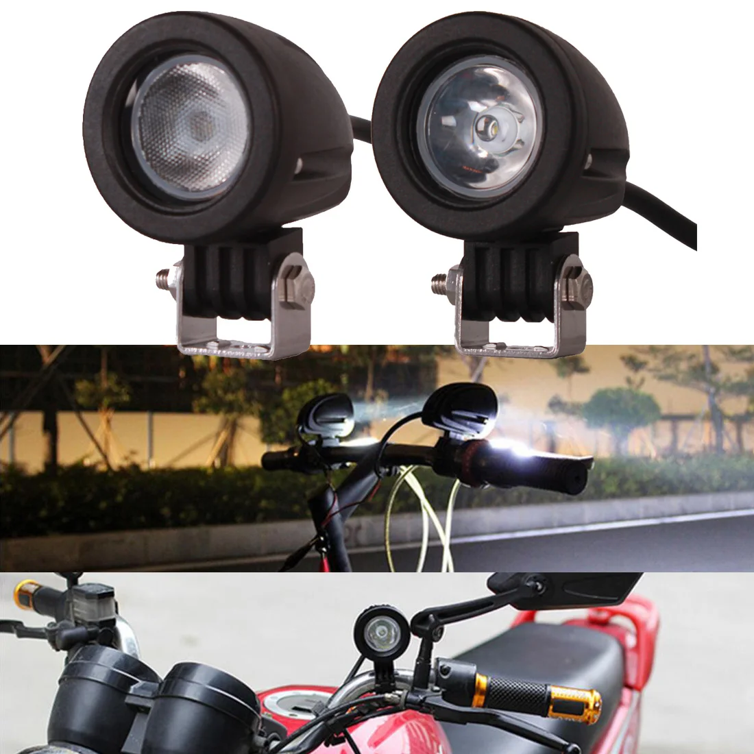 2PCS 10W LED WORK LIGHT MOTORCYLE CAR ATV SUV TRUCK WAGON CAMPER BICYCLE 12V 24V SPOT FLOOD DRIVING HEADLIGHT AUXILIARY FOG LAMP