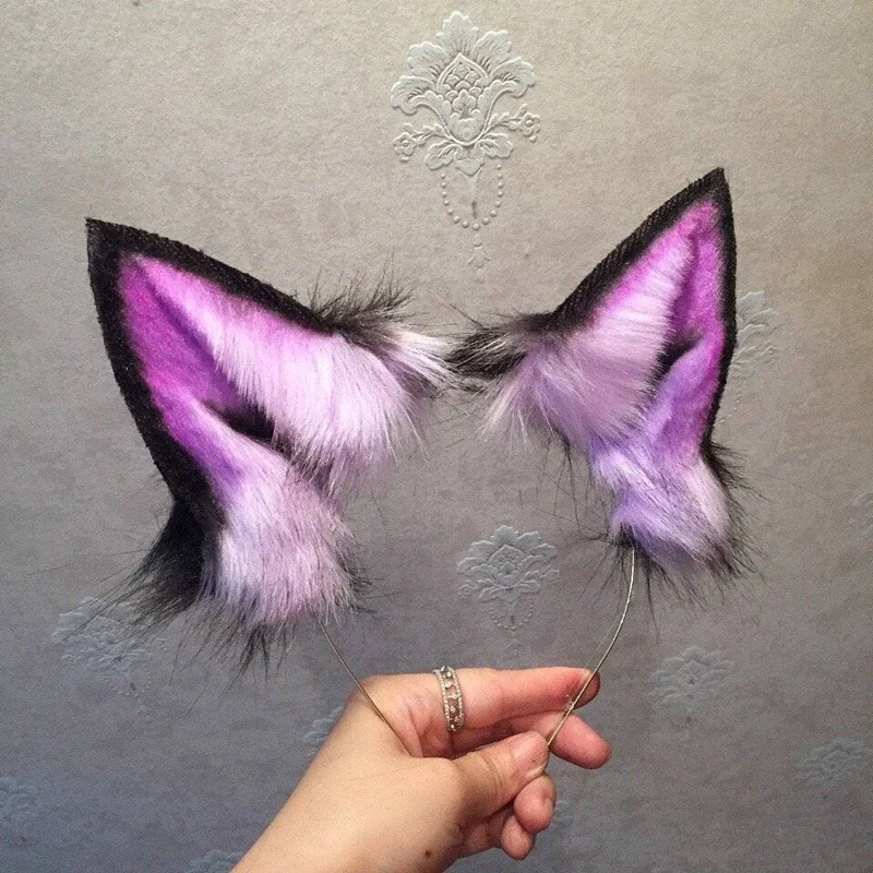 New Purple Violet Black Fox Ears Hair Hoop LOL lolita Halloween anime Cosplay Costume Accessories