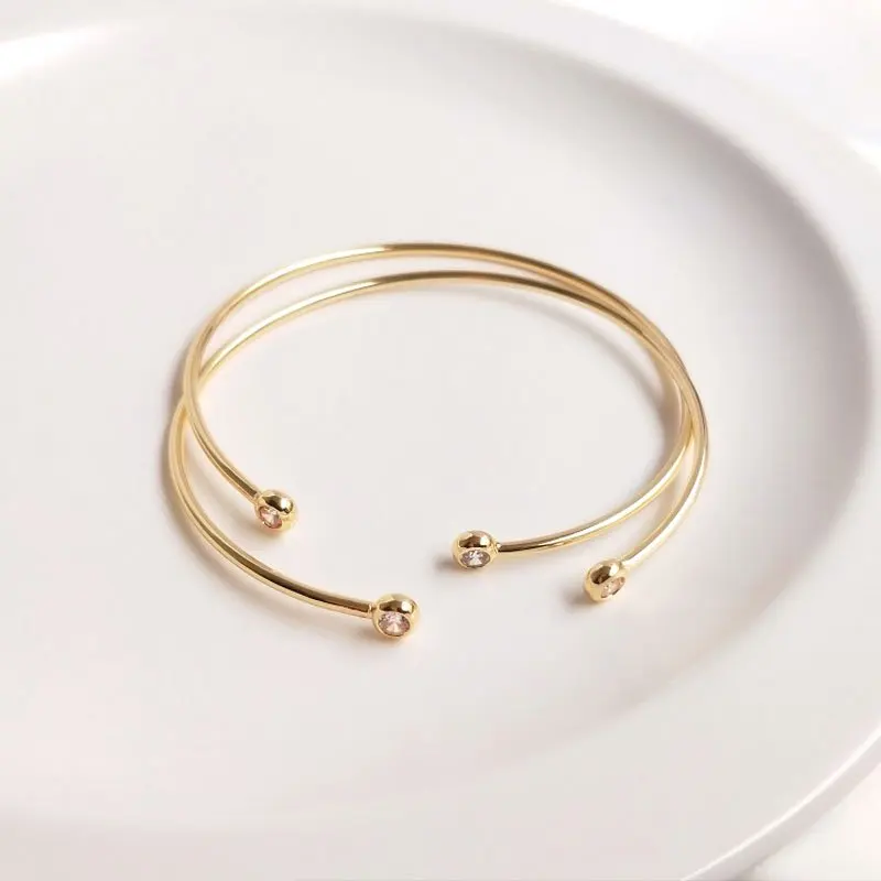 2PCS Korean Bracelets for Women Valentines Day Gift with Zircon Gold Plated Charms for Jewelry Making DIY Brass Accessories
