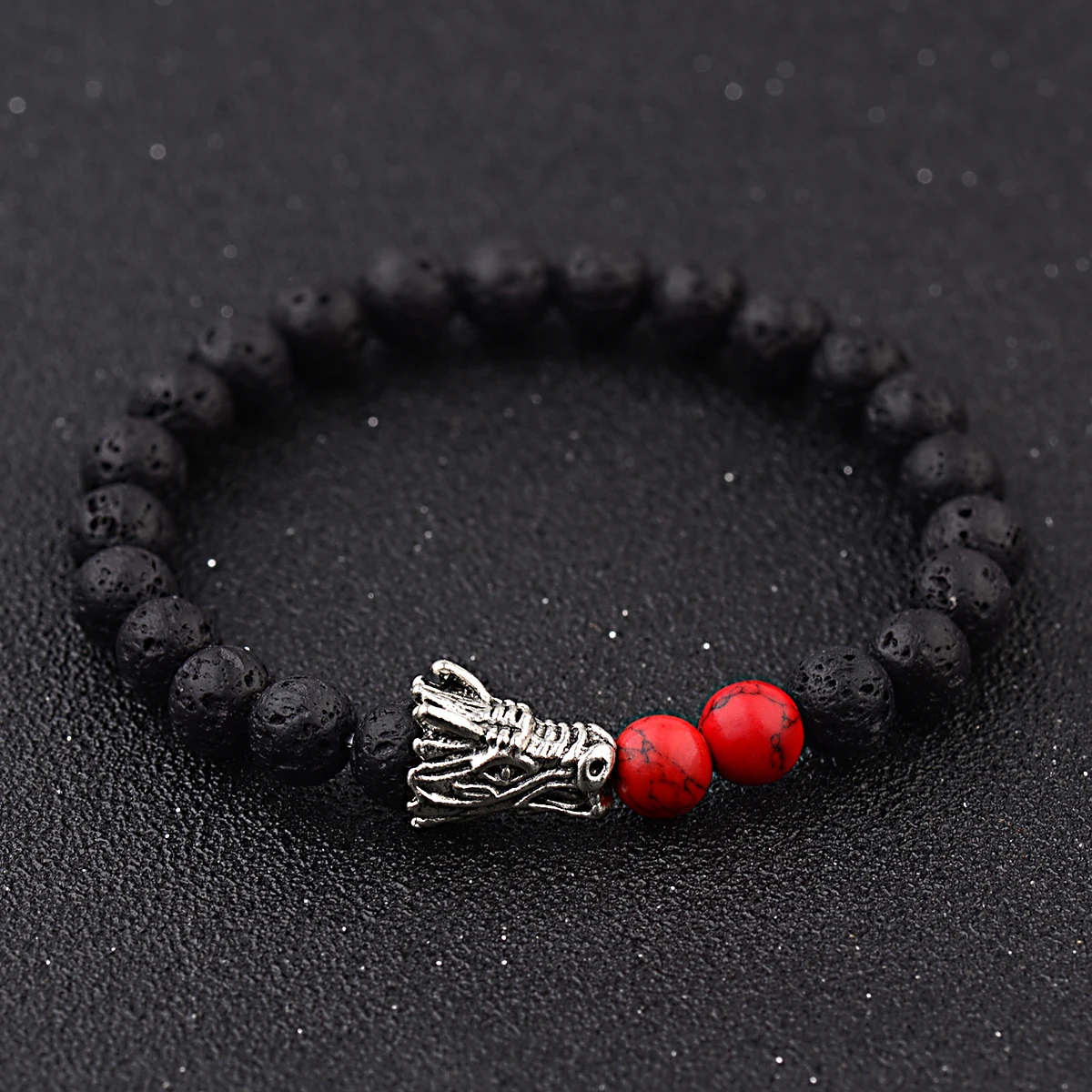 Vintage Dragon Head Charm Bracelet for Men Natural Black Lava&Tiger Eye Stone Beads Bracelets Casual Male Jewelry Gift