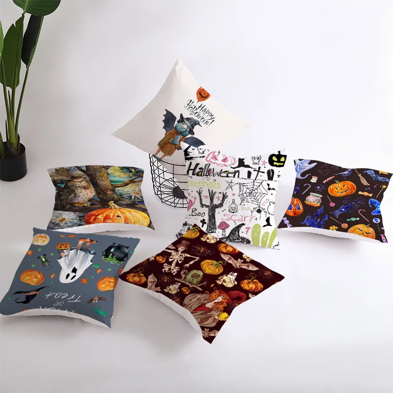 RULDGEE 45x45cm Halloween Pillows Cover Decor Halloween Pillow Cases Polyester Sofa Pumpkin Ghosts Cushion Cover Home Decor