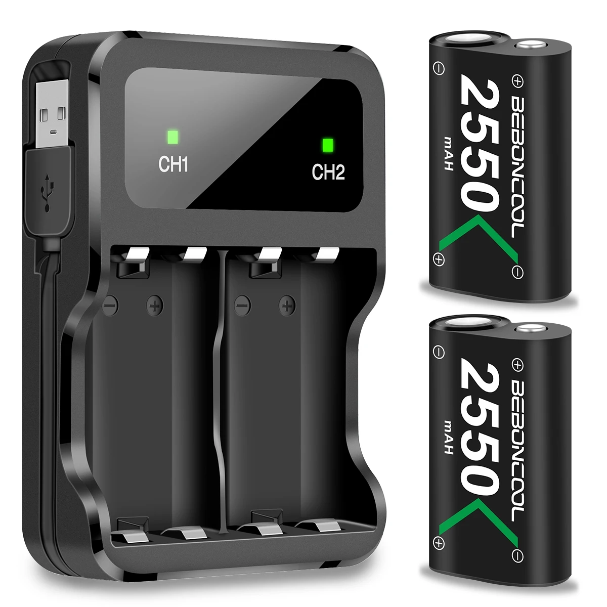 Batería de 2x2550mAh para Xbox Series X, soporte de carga para Xbox One, baterías recargables para Xbox Series S + cargador de batería tipo C