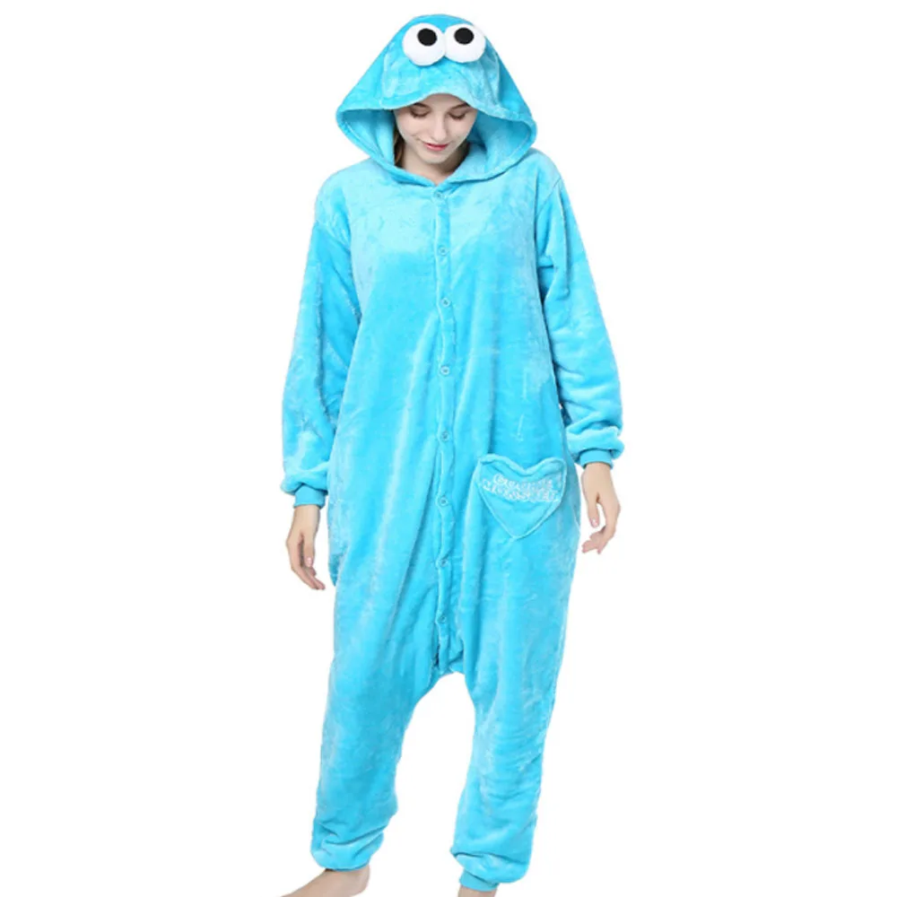 Kigurumi-Pijama de una pieza para mujer, mono de dibujos animados, monstruo de las galletas, suelto, azul, fiesta en casa, Navidad, Rojo