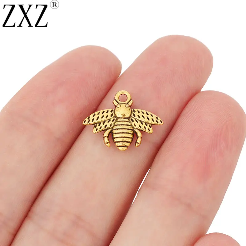 

ZXZ 20pcs Antique Gold Tone Honeybee Insect Charms Pendants Beads for DIY Jewelry Making Findings 17x13mm