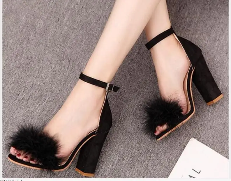 

Fashion Classic Womens Sandals Fish Mouth High Heel Cross Straps Sandals Ankle Feather Party Shoes red bottom Black high heels