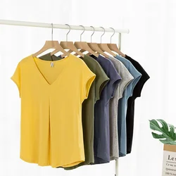 Cotton Women's T-Shirt 2026 Summer Casual Short Sleeve Tee V-Neck Female Streetwear Top Basic Oversized T-Shirt Camisetas