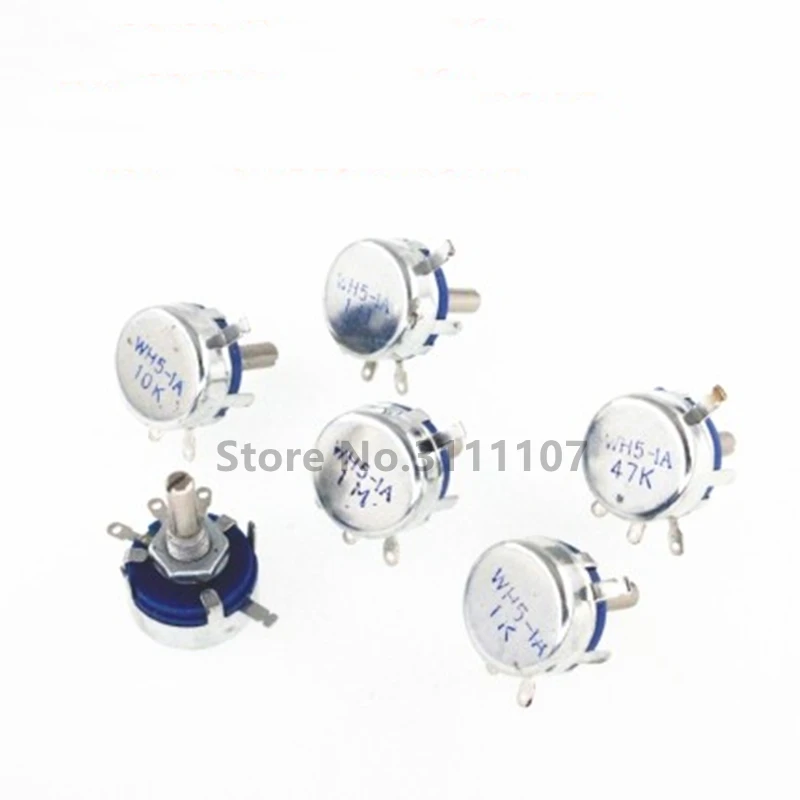 2PCS/LOT WH5-1A 470R 1K 10K 47K 4K7 100K 470K 220K 1K5 22K 1M ohm 3-Terminals Round Shaft Rotary Taper Carbon Potentiometer