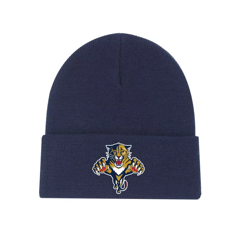 Cool Hockey Winter knitted hockey fans hat with an embroidery logo black and blue