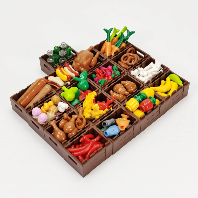 City Food Accessories Building Blocks Tableware Fish Bread Carrot Vegetables Fruits Basket Street View Parts Friends Bricks Toys