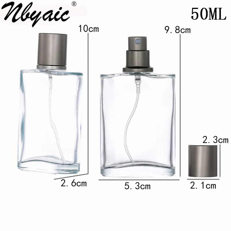 Nbyaic 50Pcs 30ml 50ml high-end portable transparent glas parfüm flasche mit gold und grau kappen, leere flasche spray flasche