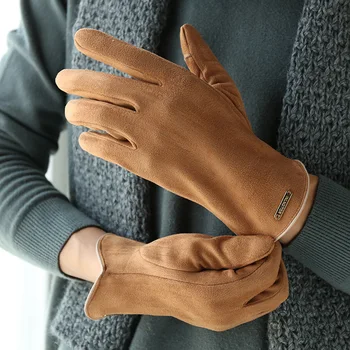 Nuevo Otoño e Invierno hombre gamuza mantener caliente fino polar con fugas dedos Clamshell moda ciclismo conducir mitones guantes