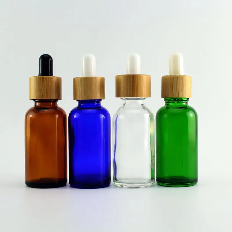 

5ml 10ml 15ml 30ml 50ml 100ml Four Colours Frosted Glass Bottles with Bamboo Lid Dropper Bottle Glass Sample Containers