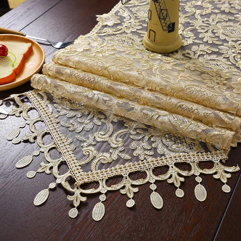 European Luxury Lace Embroidery Pendant Table Runner Home Villa Desk TV Closet Piano Cover Living Room Study Party Wedding Decor