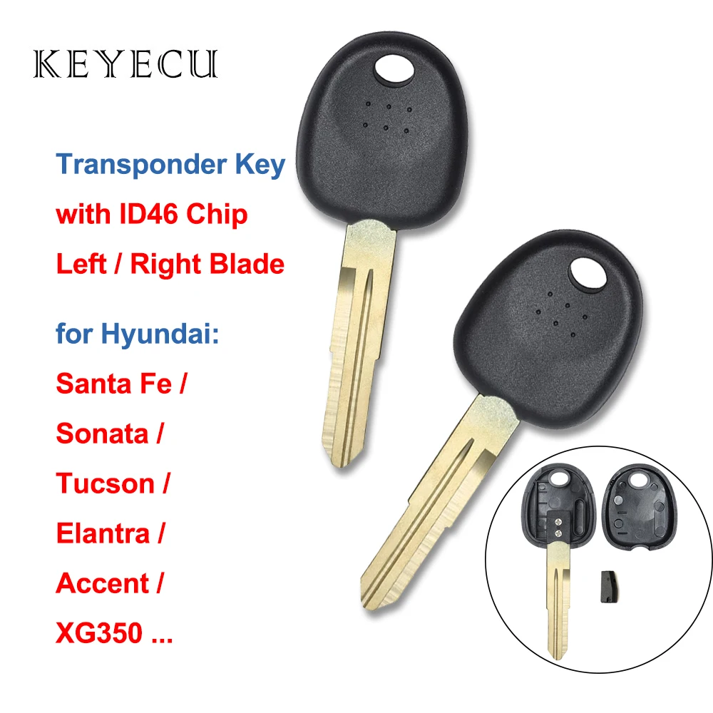 Keyecu Transponder Key with ID46 Chip for Hyundai Santa Fe Sonata Tucson Elantra Accent XG350 H-1 Coupe Excel Getz Lavita Verna