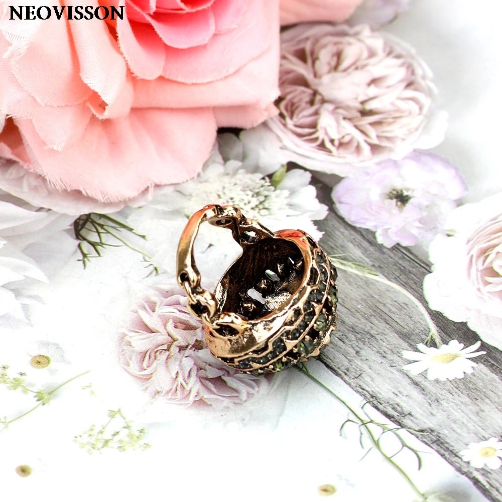 Sunspicems Gray Crystal Turkish Ball Ring Female Retro Vintage Party Jewelry Antique Gold Color Arabic Women Bijoux