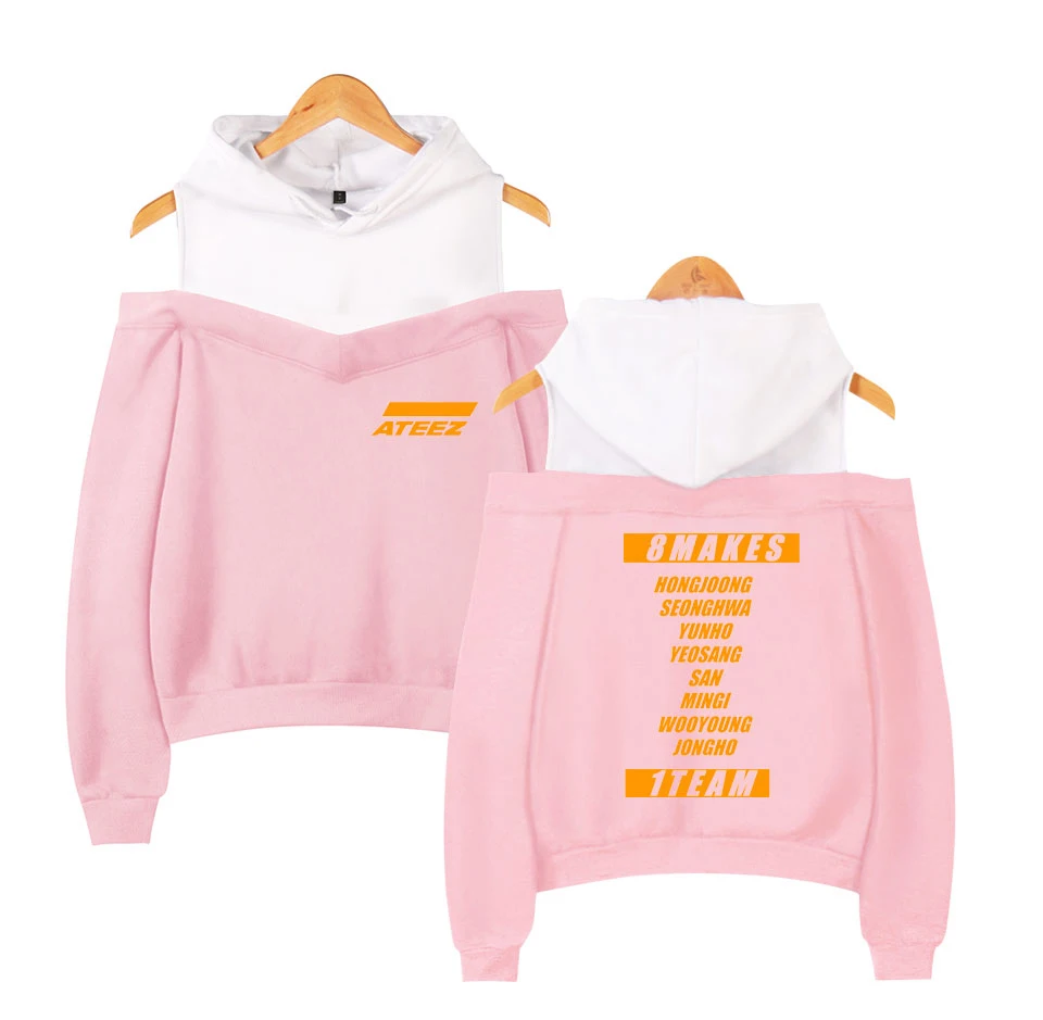 New Team Hoodies ATEEZ Printed Off-Shoulder Hoodies and Sweatshirts Women Sexy Exclusive Women Casual Autumn Plus Size 4XL