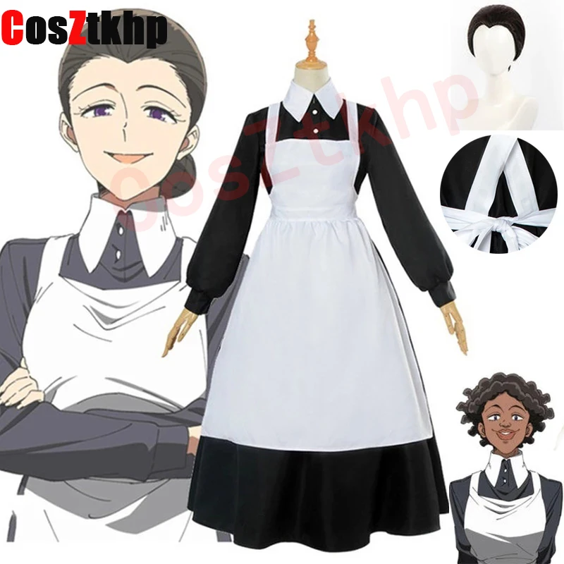 New  Anime The Promised Neverland Isabella Halloween Cosplay Costume wigs Apron Yakusoku no Neverland Krone Maid Lolita Dress