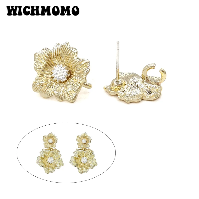 

2021 New Fashion 15mm 6pieces High Quality Zinc Alloy Peach Flowers Earring Base Connectors for DIY Earring Jewelry Accessories