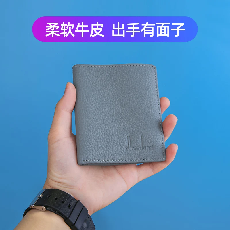 100% Genuine Leather Small Mini Ultra-thin Wallets men Compact wallet Handmade wallet Cowhide Card Holder Short Design purse New