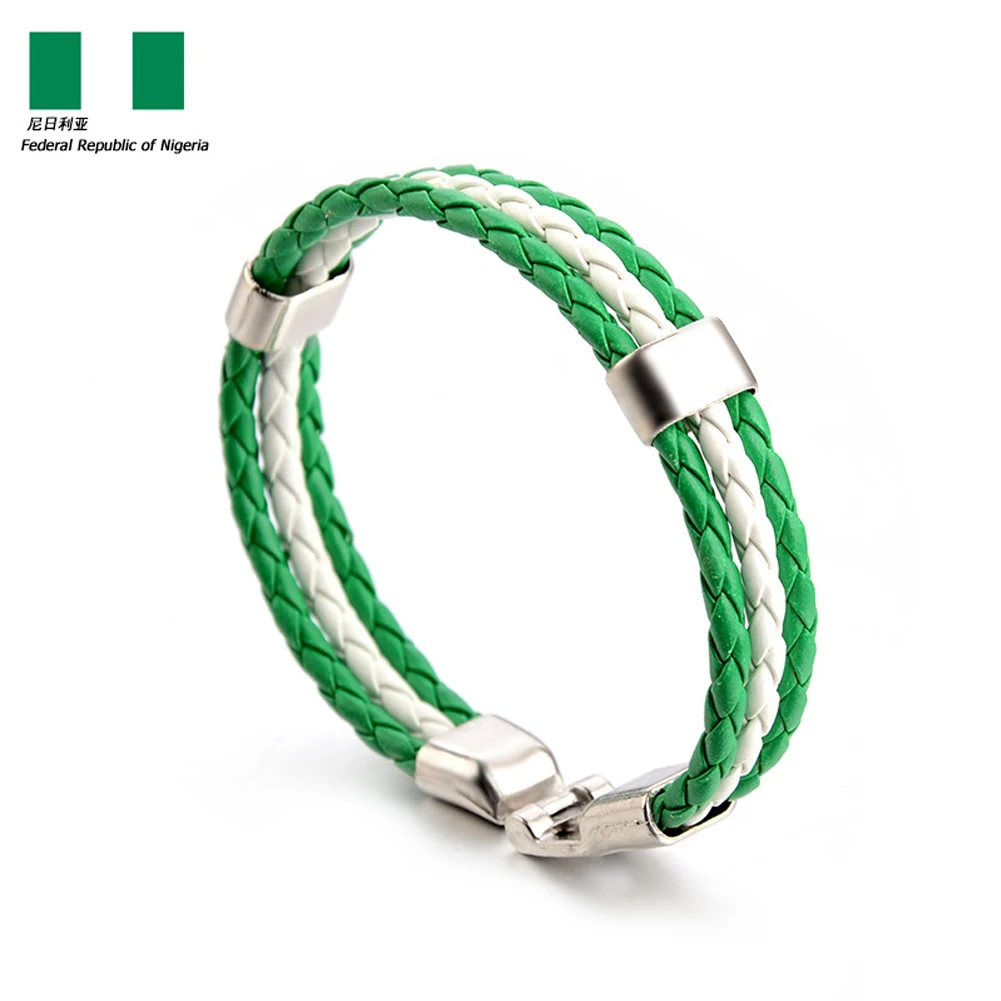 National team Unisex Italy France Russia National Flag Rope Surfer Leather Braided Bracelet Bangle Wristband Friendship Gift