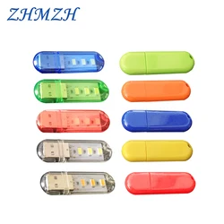 3LEDs 1.5W Reading Lamps USB Night Lights Mini Book Light Portable U Disk LED Lamp Power Bank Powered 12 colors