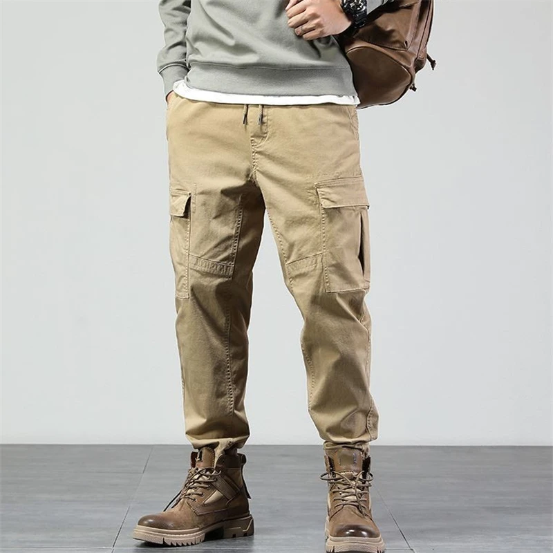 Joggers 2021 Khaki Cargo Pants Men Leisure Multi-Pocket Trousers Vintage Style Military Washed Solid Color Overalls for Men