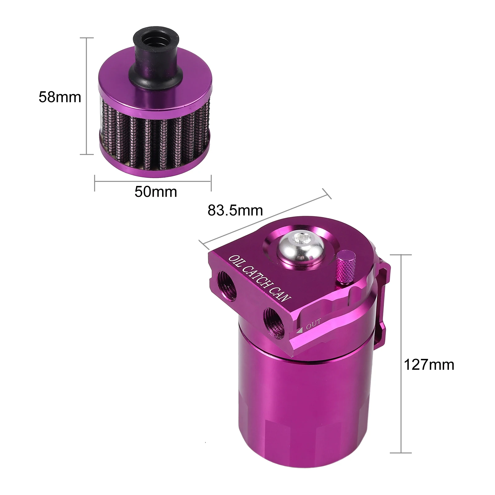 AUTOUTLET Universal Oil Catch Tank with 9/13/15 mm Fitting 15 mm Hose Breather Filter Increase Horsepower Prolong Engine Life