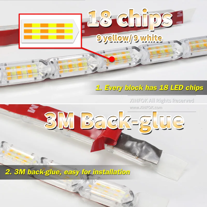 2PCS Waterproof Flexible LED Strips Lights New Arrival DRL Daytime Running Light of Sequential Flow Style Switchback headlights
