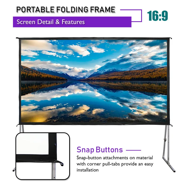 8K 3D 2.2Gain Grey Rear Projection Screen Deluxe Quick Folding Frame Mobile Screen with Adjustable Height Stands and Carry Bag