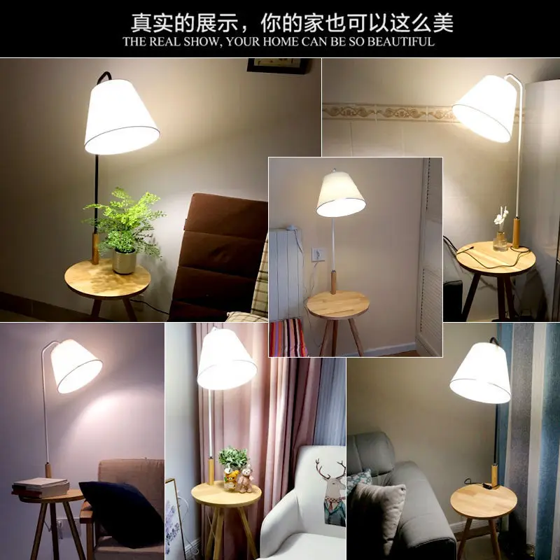 Modern solid wood floor lamp cotton lampshade E27 lamp head coffee table design floor lamp living room bedroom hotel decorative