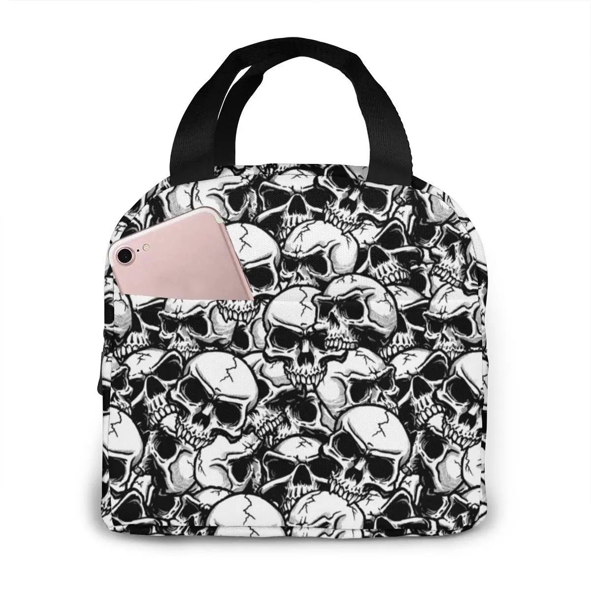 Cool Punk Skull Print Insulated Lunch Bag Thermal Cooler Waterproof Picnic Food Storage Tote BBQ Meal Ice Zip Pack Accessories