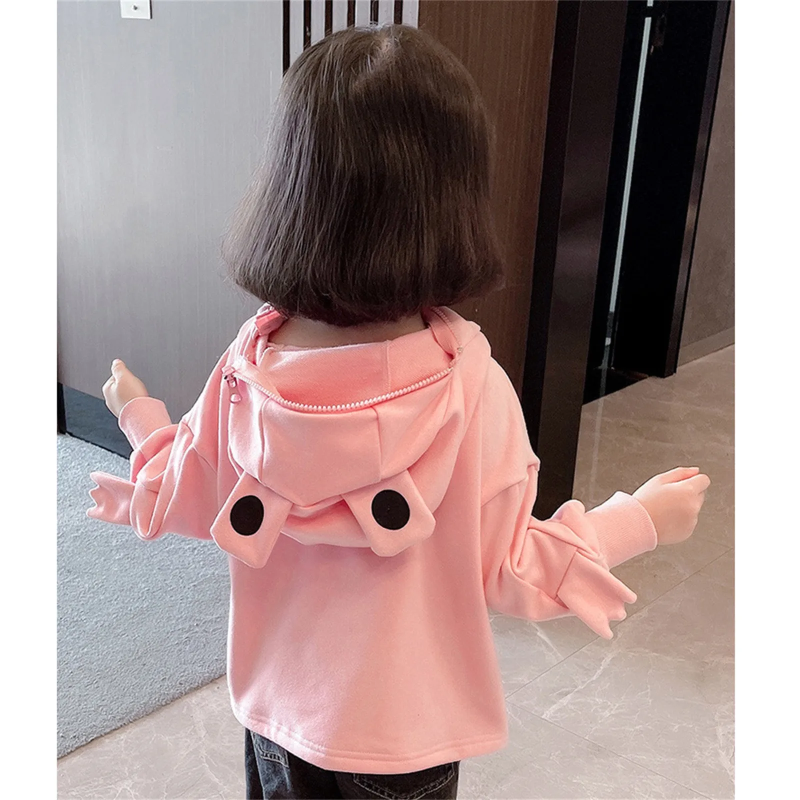 Kids Baby Girls Boys Cotton Sweatshirt 3D Cartoon Frogs Hoodies Zipper Mouth Hooded Pullover With Large Pocket Sweatshirts