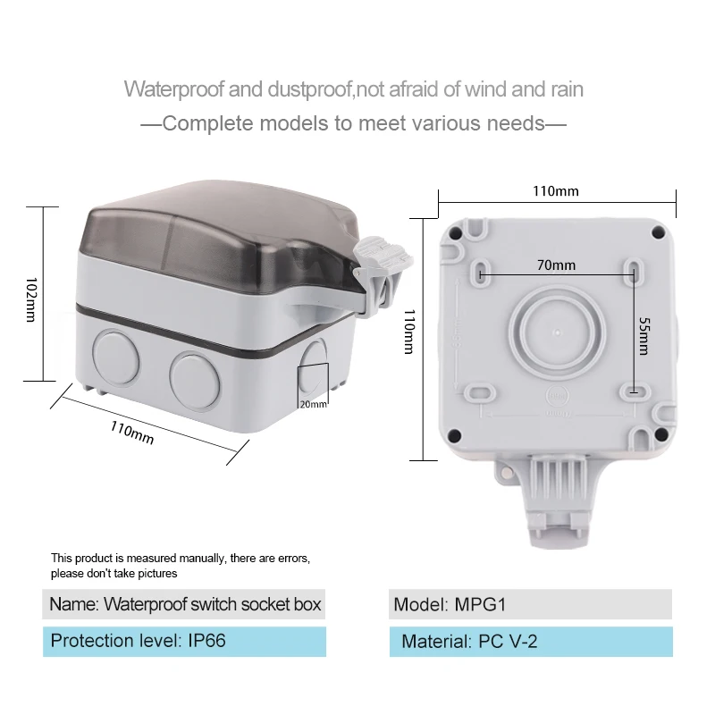 IP66 UK Standard Outdoor Waterproof Wall Switch Socket With Light Power Socket For Home Garden Outlet Suitable For large plug