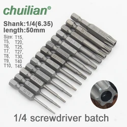 1Pcs 50mm long T5-T45 Magnetic Torx Screwdriver Bits Set Electric Screwdriver head T6,T7,T8,  T10, T15, T20, T25, T27, T30, T40