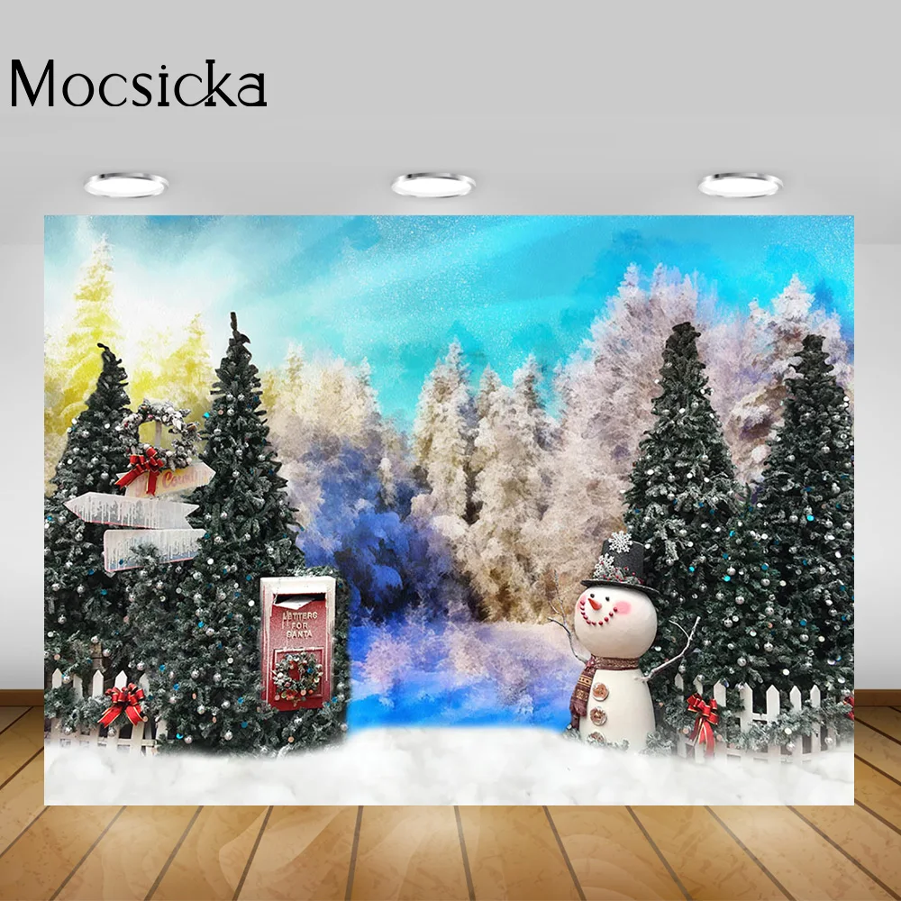 크리스마스 정글 소나무 숲 배경 사진, 겨울 눈, 신생아 생일 초상화 배경 스튜디오 눈사람 크리스마스