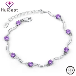 HuiSept Fashion 925 Silver Bracelet Amethyst Zircon Gemstone Jewelry Ornaments for Female Wedding Party Gifts Bracelet Wholesale