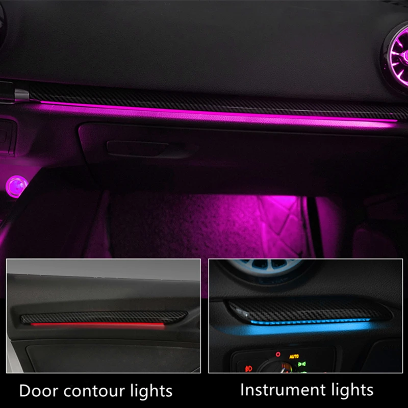 ضوء LED محيط مناسب لسيارة Audi A3 S3 2014-2021 فتحات مضيئة، إضاءة محيطة داخلية 21/32 لونًا، تحكم بالشاشة الأصلية