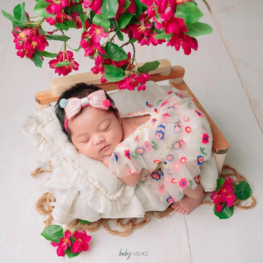 

Baby Shower Gift Photography Props Girl Lace Romper Headband Set Newborn Photo Prop Girls First Photoshooting Flower Outfit