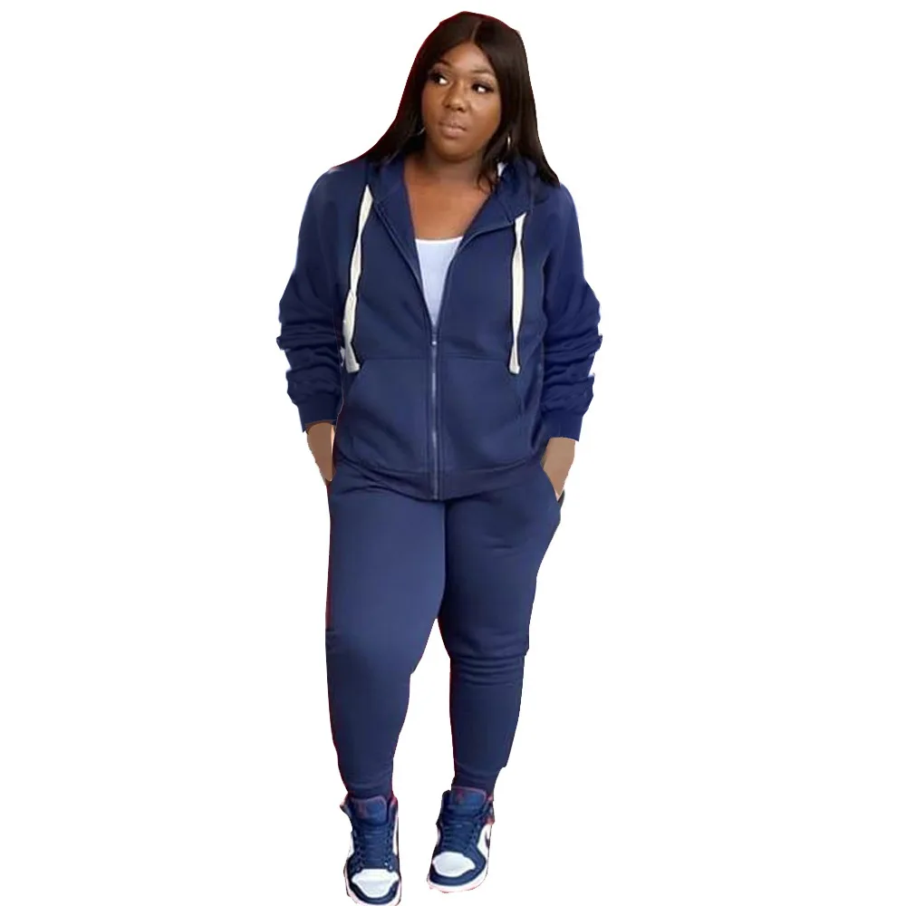 L-4XL Plus Size Sets Winter Long Sleeve 2 Two Piece Women Outfit Sport Hoodies Pants Suits Solid Color Wholesale Dropshipping