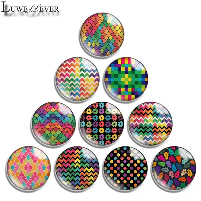 

12mm 14mm 16mm 20mm 25mm 30mm 690 Multicolour Geometry Mix Round Glass Cabochon Jewelry Finding 18mm Snap Button Charm Bracelet