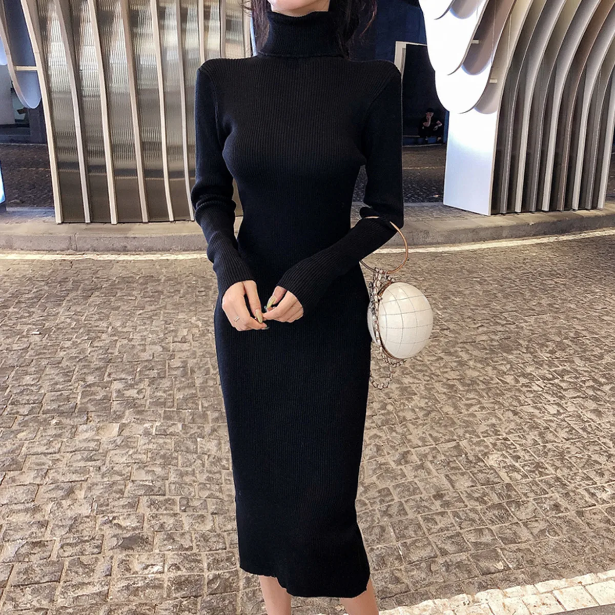 

Winter Women'S Dress 2021 Bodycon Sweater Women Dress Long Sleeve Knitted Dresses Maxi Vintage Oversize Dresses Knitting Fall