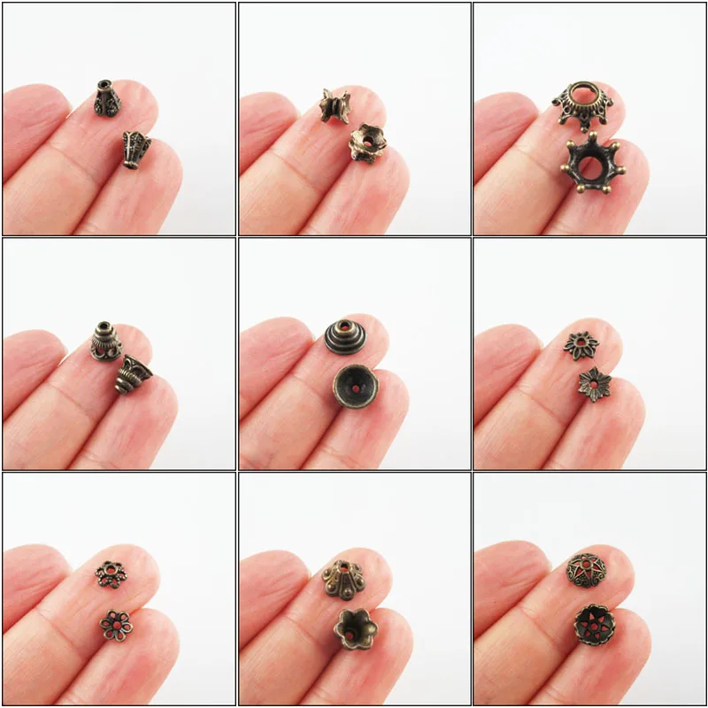 Fashion New Flower Crown Cone Star Square Connectors Antiqued Bronze Color End Bead Caps