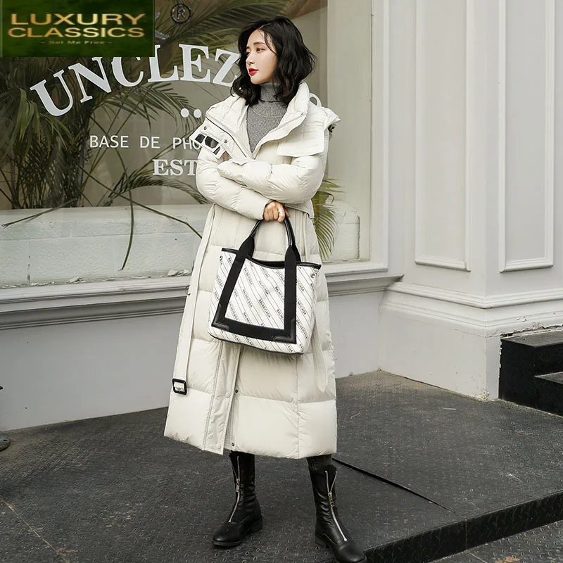 Women's Down Jacket Long Coat Female Winter Parkas 90% White Duck Down Jackets Warm Hooded Fashion 2021 Abrigo Mujer LW