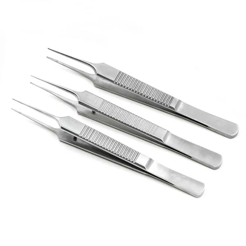 3pcs Stainless Steel Tweezers 12.5 cm Surgical Forceps Dental Insturment with 0.4mm teeth