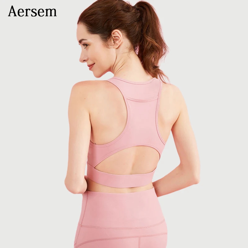 

Aersem Sports Tops Shockproof Tight Women Fitness Crop Top Padded Gym Workout Bra Running Barbell Yoga Bras for Girls Black Soft