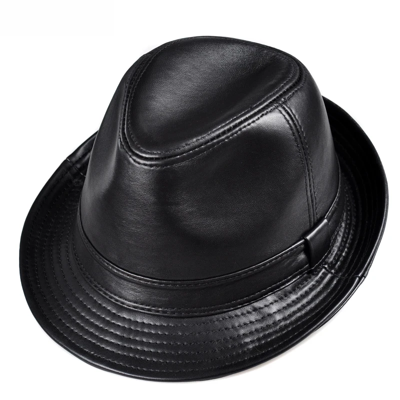 

Autumn and winter men's leather hat big brim hat man jazz hat gentleman top hat sheepskin hat casual middle-aged and elderly